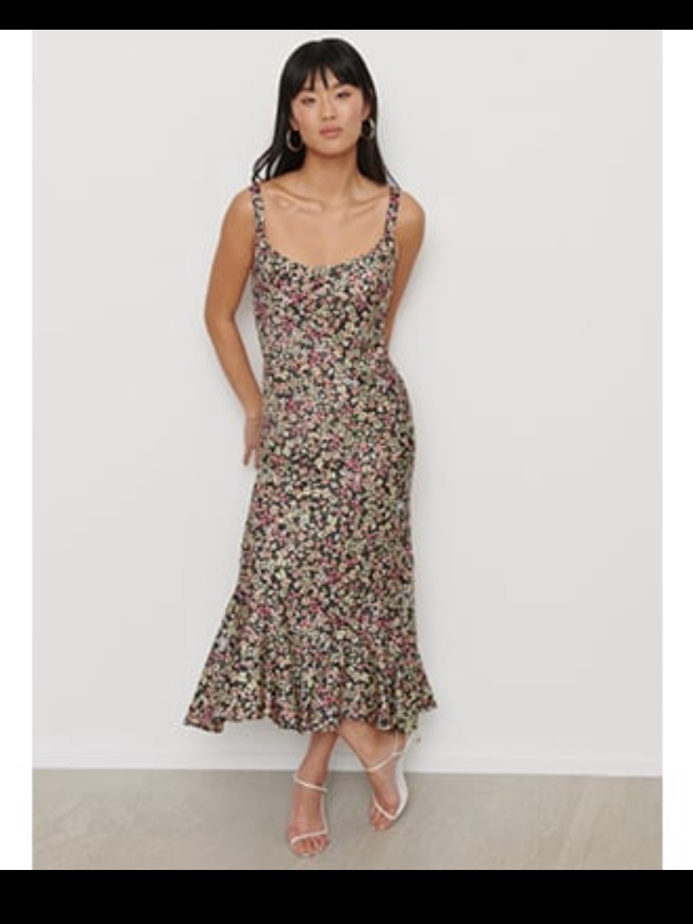 DYNAMITE - FLORAL Satin Slip Dress. Midi length. Mermaid Swing Hem. XS - Picture 1 of 6